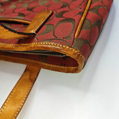 COACH Tote bag Red Canvas Monogram Floral Handbag Silver Hardware-(SKU)-936434550
