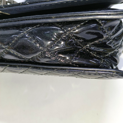 CHANEL BOY CHANEL Large Black Patent Leather Quilted Diagonal Shoulder Bag with Detachable Strap-(SKU)-14067527