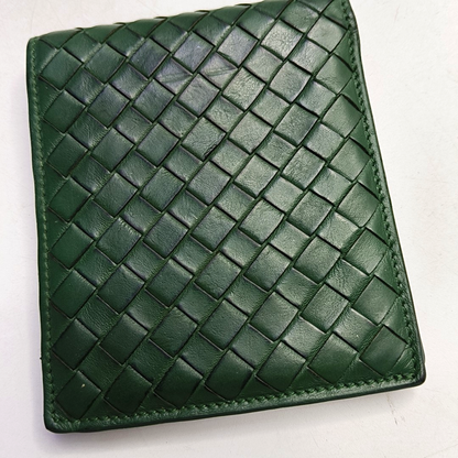 BOTTEGA VENETA Dark Green Leather Woven Wallet-(SKU)-957985549