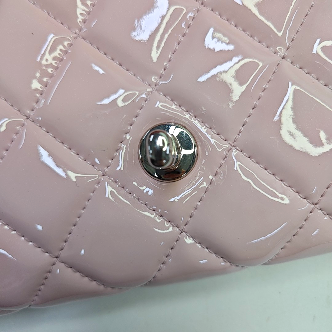 CHANEL CLASSIC FLAP Light Pink Lacquered Leather Quilted Matelassé Crossbody Shoulder Bag Handbag Gold and Silver Hardware 17 Openings-(SKU)-952358832