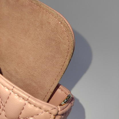 DIOR Lady D-Joy Super Mini Pink Lamb Skin Wicker Stitched Crossbody Shoulder Bag Handbag Tote Bag Golden Hardware 2 Removable Straps-(SKU)-962810919