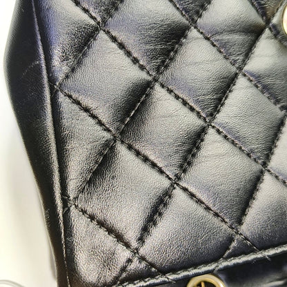 CHANEL CLASSIC SINGLE FLAP Black Lambskin Diamond Quilted Single Shoulder Bag with Gold Hardware 21 Compartments-(SKU)-968351810