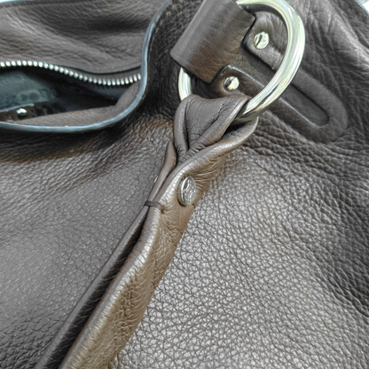 CELINE Dark Brown Leather Handbag Silver Hardware-(SKU)-936845573
