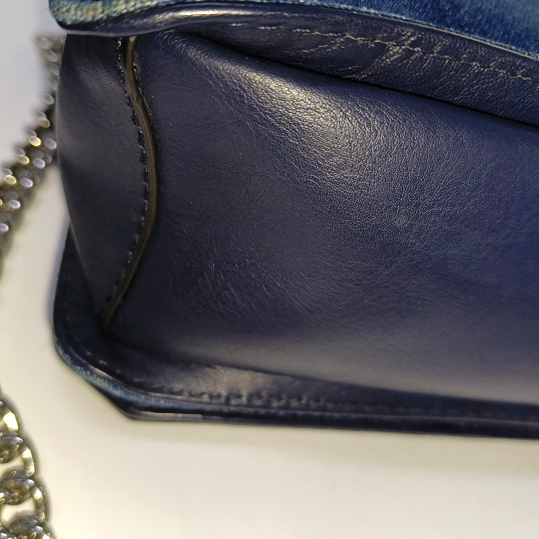REBECCA MINKOFF Love  Blue Leather Quilted Crossbody Shoulder Bag Silver Hardware Removable shoulder strap-(SKU)-935256758