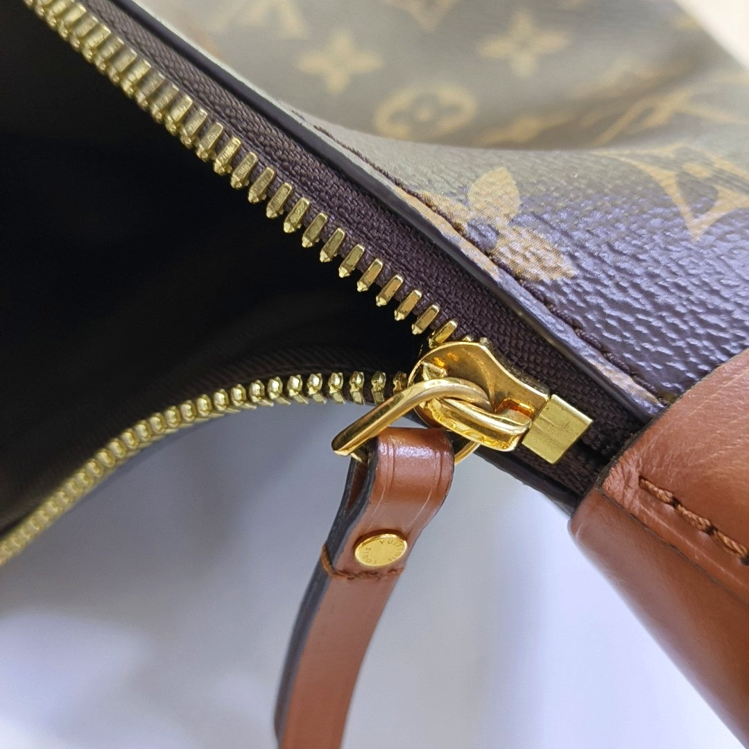 LOUIS VUITTON LOOP HOBO Brown Coated Canvas Monogram Crossbody Bag Tote Bag Shoulder Bag with Gold Hardware, Detachable Shoulder Straps, and 2 Pockets-(SKU)-968690429