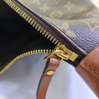 LOUIS VUITTON LOOP HOBO Brown Coated Canvas Monogram Crossbody Bag Tote Bag Shoulder Bag with Gold Hardware, Detachable Shoulder Straps, and 2 Pockets-(SKU)-968690429