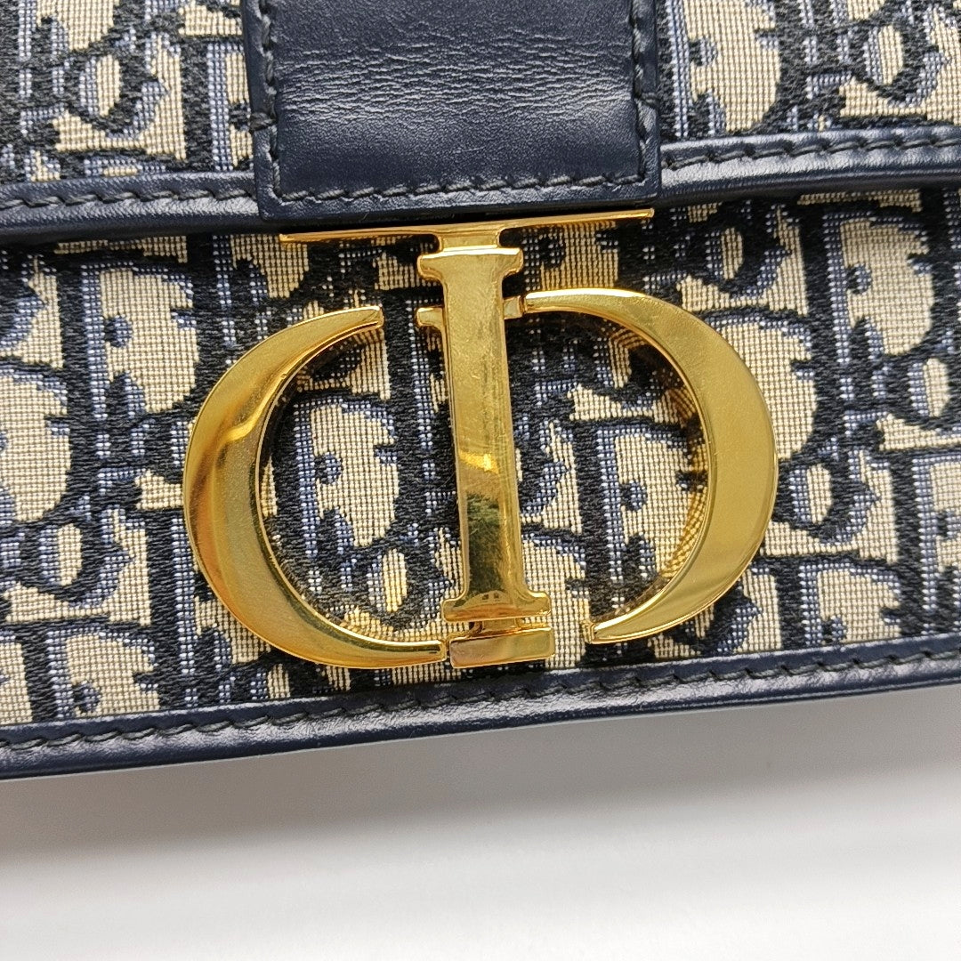 DIOR 30 Montaigne Blue Canvas Monogram Embossed Montaigne Bag Shoulder Bag with Detachable Strap-(SKU)-970899095