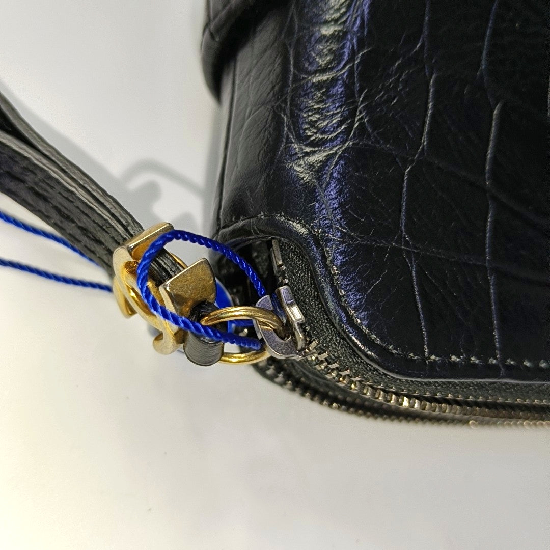 CHANEL GABRIELLE Extra Mini Black Calfskin Crocodile Shoulder Bag, Crossbody Bag with Detachable Strap and Gold/Silver Ruthenium Hardware-(SKU)-967352909