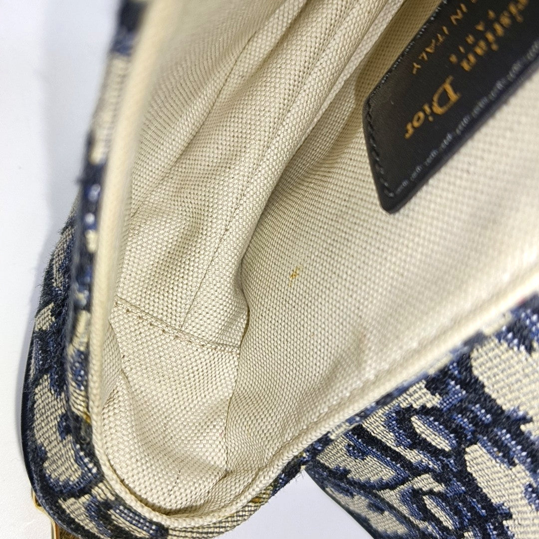 DIOR Saddle Blue Canvas Monogram Saddle Bag Handbag Shoulder Bag Crossbody Bag with Gold Hardware Removable Strap-(SKU)-969434186