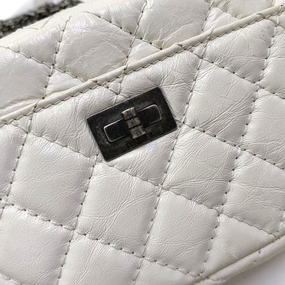 CHANEL 2.55 White Calfskin Quilted Crossbody Shoulder Bag Palladium Hardware 25 Flap-(SKU)-951553361