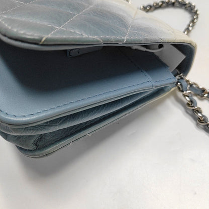 CHANEL WOC Blue Calfskin Patent Leather Chevron Single Shoulder Bag with Shoulder Strap and Silver Hardware-(SKU)-970647926