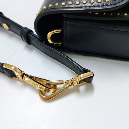 MICHAEL KORS Sloan Editor Medium size Black Leather Studs Single Shoulder Bag Golden hardware Removable shoulder strap-(SKU)-940342508