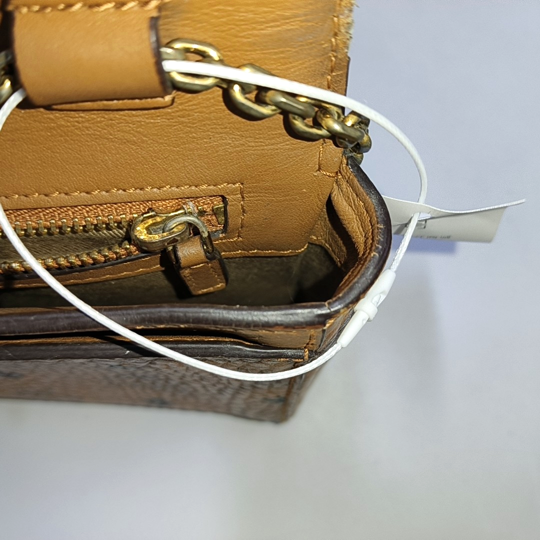 MCM MILLIE  Medium size Cognac coated canvas monogram laurel buckle shoulder bag/crossbody bag Golden hardware Removable shoulder strap-(SKU)-944137648