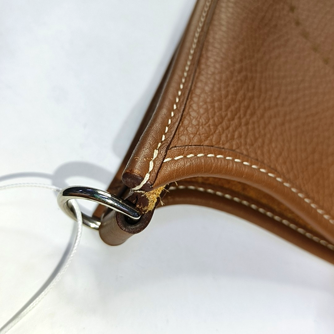 HERMÈS Evelyne TPM Gold Brown Clemence Leather Evelyne Shoulder Bag Crossbody Bag Silver Hardware Removable Strap U Complete Accessories-(SKU)-954343620