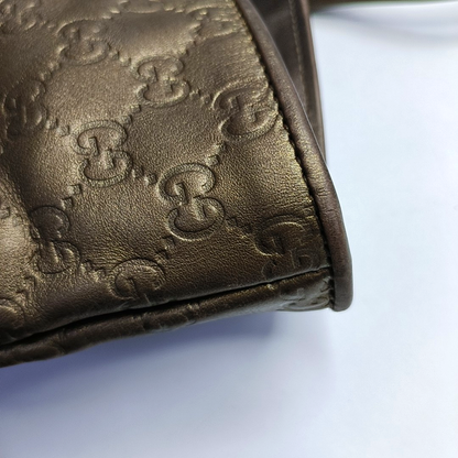 GUCCI Heart Bit Brown cowhide monogram textured handbag, crossbody bag Golden hardware-(SKU)-953515962