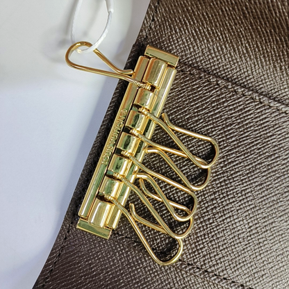 LOUIS VUITTON Brown Coated Canvas Checkered Key Bag Golden hardware-(SKU)-944332313