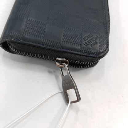 LOUIS VUITTON Dark Blue Cowhide Checkered Wallet Silver Hardware-(SKU)-954637062