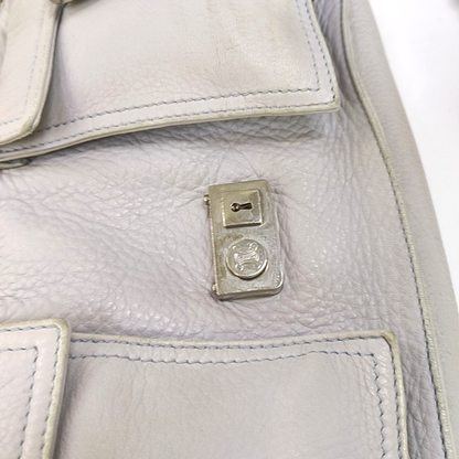 CELINE White Leather Tote Bag Single Shoulder Bag Silver Hardware-(SKU)-947607989