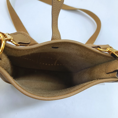 HERMÈS Evelyne TPM Caramel Color Clemence Leather Evelyne TPM Crossbody Shoulder Bag Handbag with Gold Hardware Z Mark Removable Shoulder Strap Full Set of Accessories Included-(SKU)-947423058