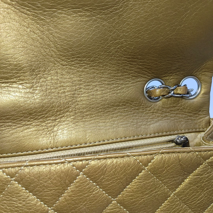 CHANEL CLASSIC FLAP Brown Deer Calfskin Quilted Handbag Silver Hardware 10 Clasp-(SKU)-940915348