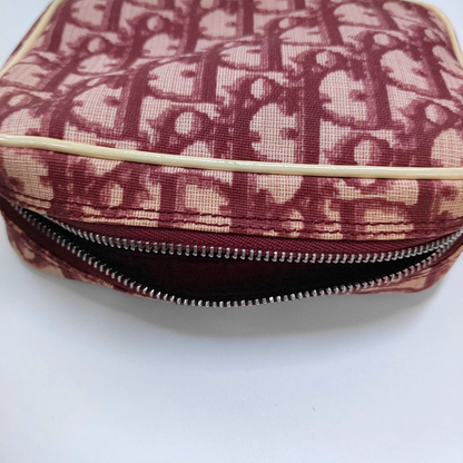 DIOR Camera Bag Burgundy Coated Canvas Monogrammed Handbag Handbag Golden Silver Hardware-(SKU)-959105471