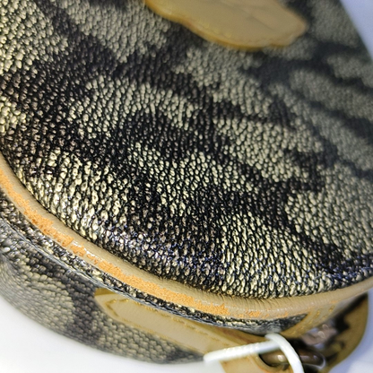 YSL Grey Coated Canvas Animal Print Crossbody Bag Single Shoulder Bag Black hardware-(SKU)-935282127