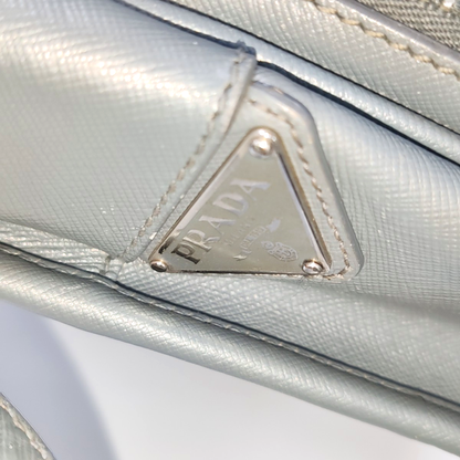 PRADA Dark Grey Cowhide Crosshatch shoulder bag Silver Hardware-(SKU)-938485965