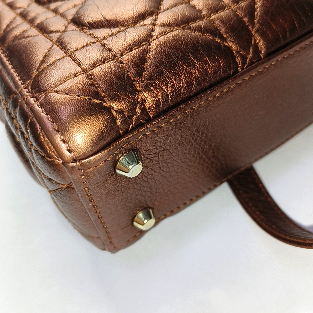 DIOR Lady Dior Mini Brick Red Calfskin Quilted Grained Three Compartment Shoulder Bag Crossbody Bag Tote Bag Gold Hardware Removable Strap-(SKU)-959613888