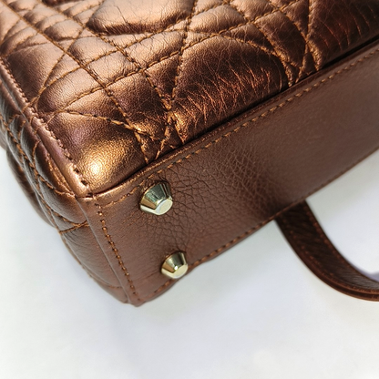 DIOR Lady Dior Mini Brick Red Calfskin Quilted Grained Three Compartment Shoulder Bag Crossbody Bag Tote Bag Gold Hardware Removable Strap-(SKU)-959613888