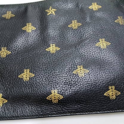 GUCCI Bee Web  Black Cowhide Printed Bee Handbag Handbag Crossbody Golden hardware-(SKU)-949397930