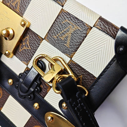 LOUIS VUITTON PETITE MALLE Brown Coated Canvas Monogram Crossbody Shoulder Bag Golden Hardware Removable Strap-(SKU)-969285537