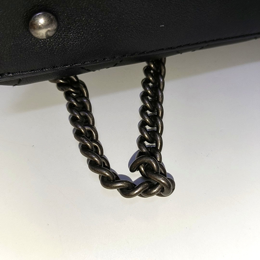 CHANEL LUXURY TOP Small Black Calfskin Quilted Shoulder Bag Tote Crossbody Bag Ruthenium Hardware 22K Clasp-(SKU)-965599174