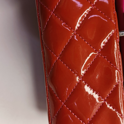 CHANEL CLASSIC FLAP Orange Patent Leather Quilted Crossbody Shoulder Bag with Silver Hardware, 14K-(SKU)-959565194