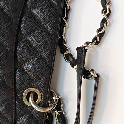 CHANEL CHANEL GST Large Size Black Calfskin Quilted Cannage Shoulder Bag Tote Bag Silver Hardware 15K Clasp-(SKU)-965088697