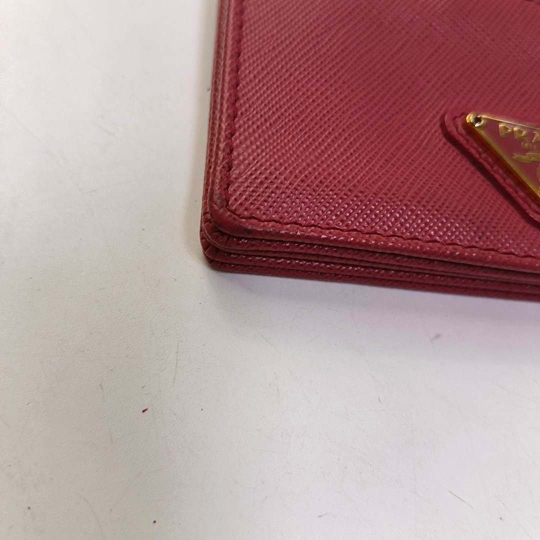 PRADA Bauletto Saffiano Red cowhide logo crosshatch card case Golden hardware-(SKU)-945254462