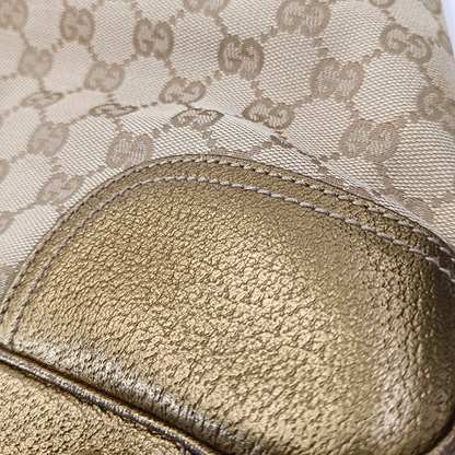 GUCCI Princy Khaki Canvas Monogram Tote Bag Single Shoulder Bag Golden hardware-(SKU)-960034961