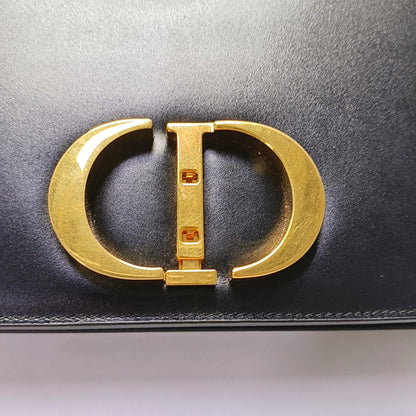 DIOR 30 Montaigne Black Leather Montaigne Bag Shoulder Bag Tote Bag Golden Hardware Removable Strap-(SKU)-966757024