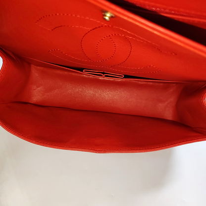 CHANEL 2.55 Small Size Red Leather Quilted V-Shape Shoulder Bag Crossbody Bag Gold Hardware 27 Clasp-(SKU)-956623582