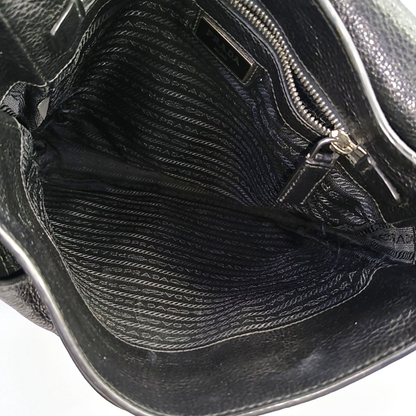 PRADA Easy Black cowhide cross-grain shoulder bag/crossbody bag Silver Hardware-(SKU)-950024216