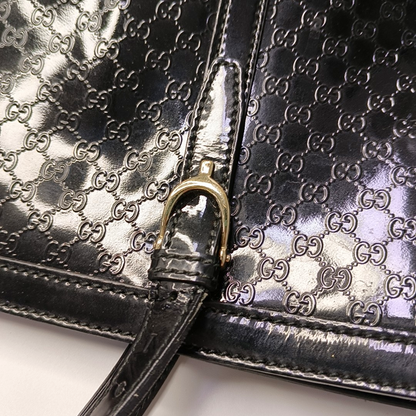 GUCCI Microguccissima Black Patent Leather Monogram Embossed Single Shoulder Bag Handbag Golden hardware-(SKU)-958985307