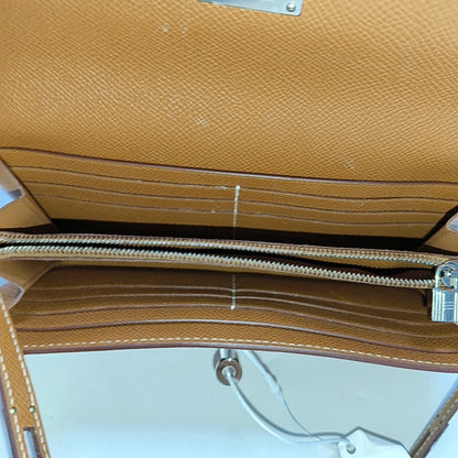 HERMÈS Kelly Gold Brown Epsom Calfskin Wallet with Silver Hardware D-(SKU)-969641631