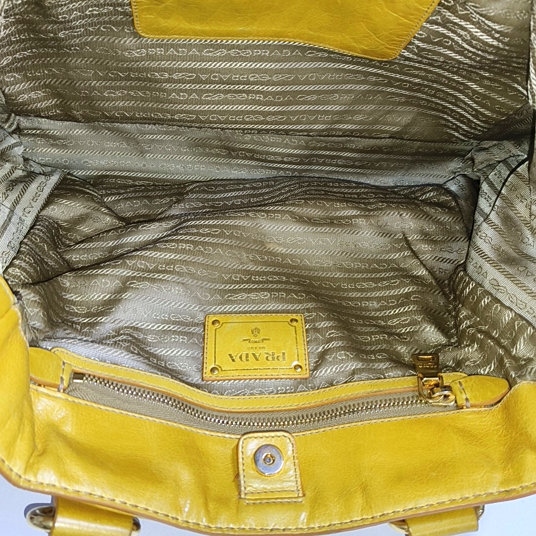 PRADA Tote bag Yellow Leather Crossbody Bag Golden hardware Removable shoulder strap-(SKU)-959736283