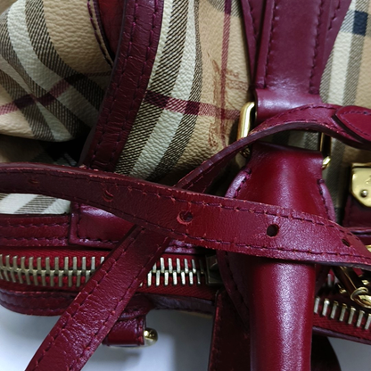 BURBERRY Red Coated Canvas Warhorse Plaid Single Shoulder Bag Golden hardware Removable shoulder strap-(SKU)-948483187