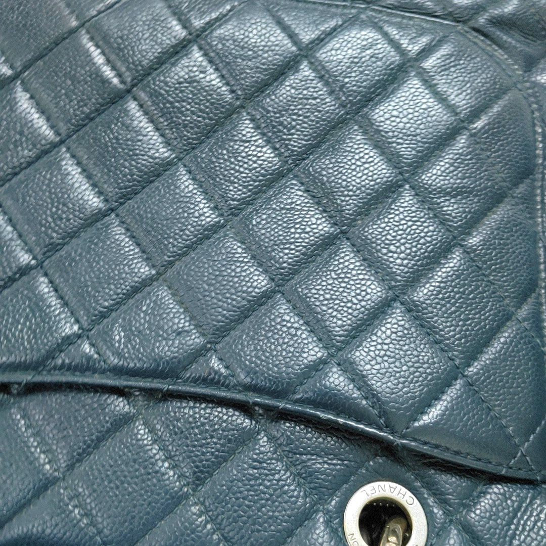 CHANEL CHANEL GST Large Blue Calfskin Quilted Matelassé Shoulder Bag Silver Hardware 17 Clasp-(SKU)-966451937