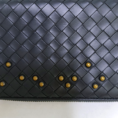 BOTTEGA VENETA Olimpia Black Cowhide Braided Rivet Wallet Black hardware-(SKU)-959767713