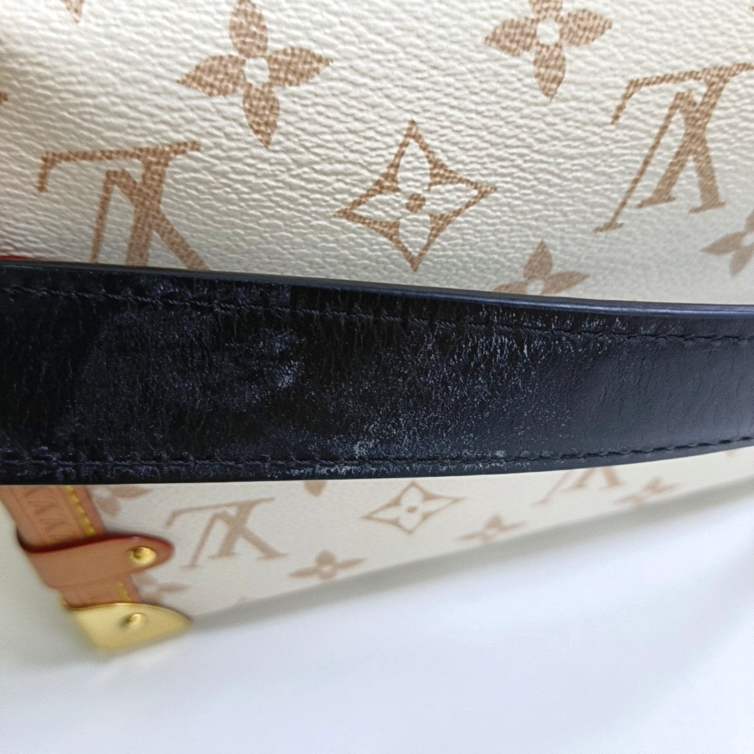 LOUIS VUITTON SOFT TRUNK Medium White Coated Canvas Monogram Soft Trunk Shoulder Bag with Detachable Strap, Gold Hardware-(SKU)-968883980