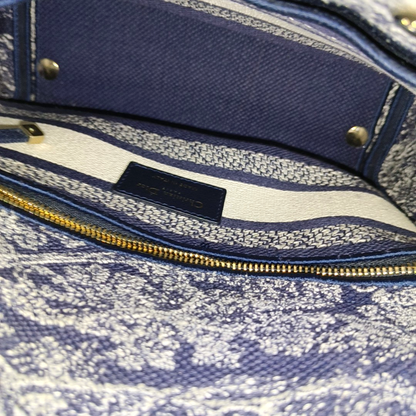 DIOR Lady D-Lite medium size blue fabric embroidered shoulder bag gold hardware detachable shoulder strap-(SKU)-934742654