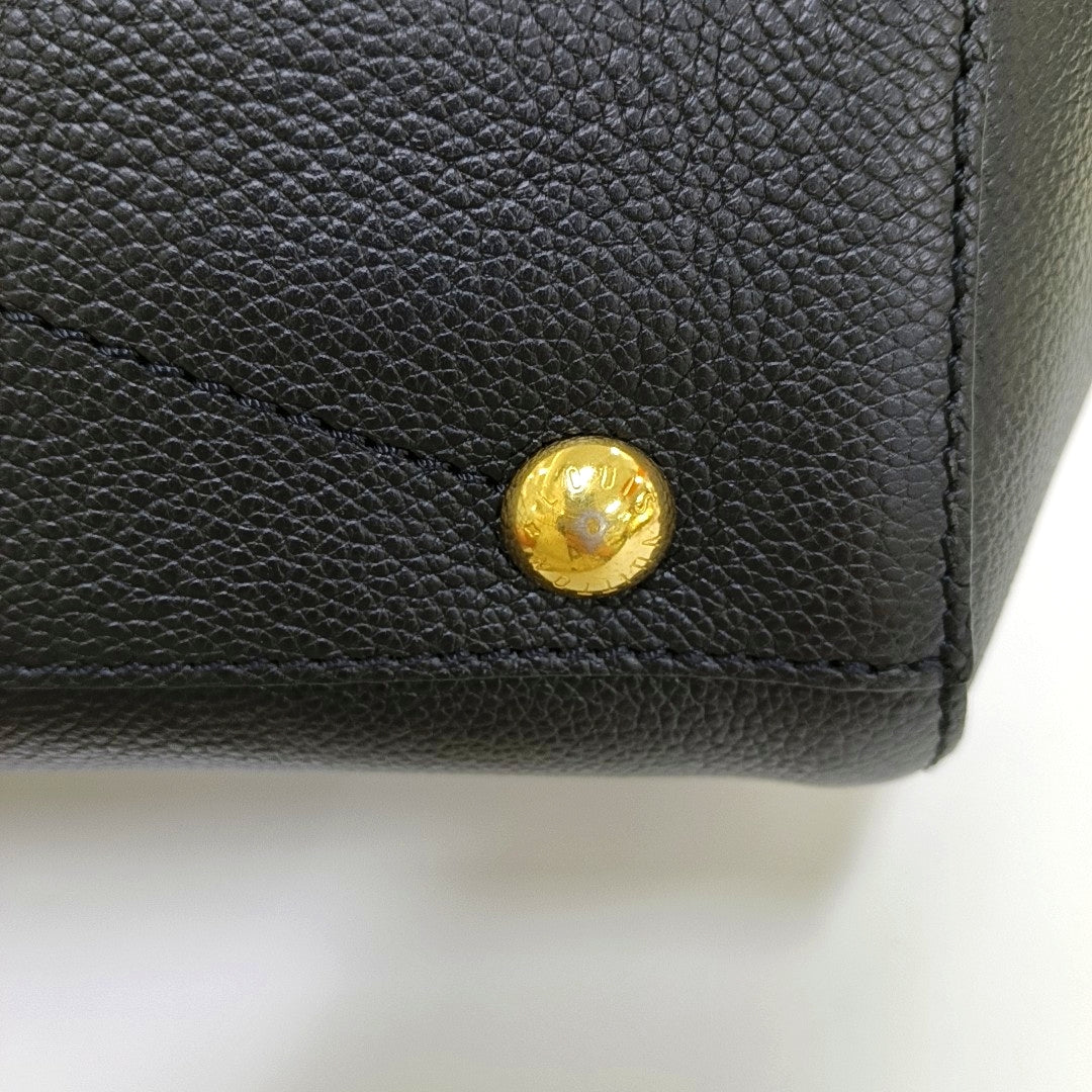 LOUIS VUITTON MONTAIGNE BB Black Leather Grained Montaigne Bag Shoulder Bag Crossbody Handbag with Gold Hardware and Removable Strap-(SKU)-969635032