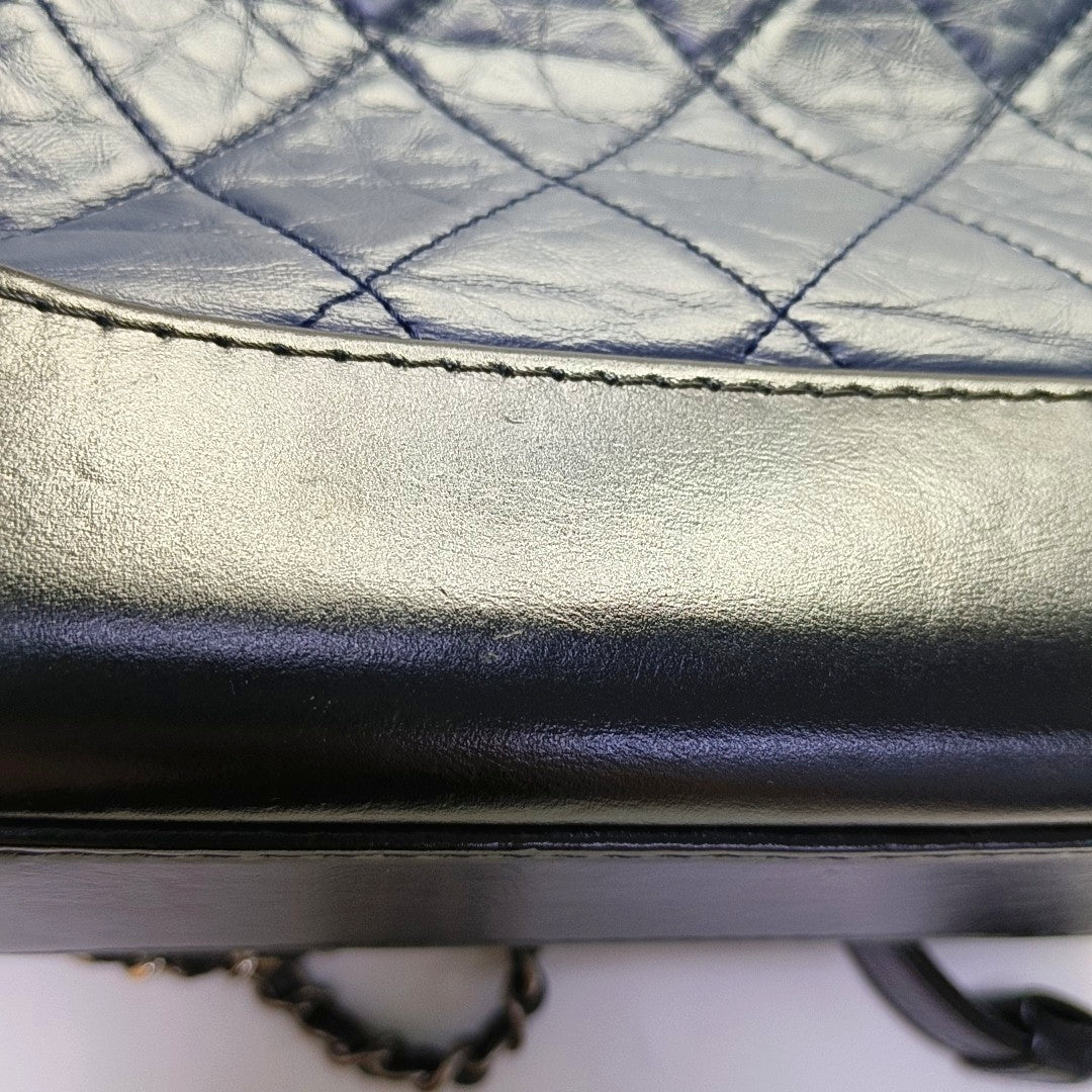 CHANEL GABRIELLE Small Deep Blue Calfskin Leather Quilted Hobo Shoulder Bag 28 Clasp Gold Silver Rhodium Hardware Removable Shoulder Strap-(SKU)-969331059