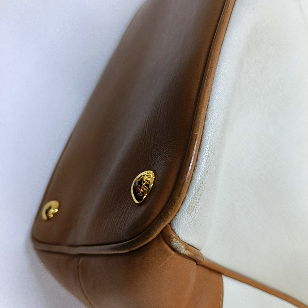 PRADA White Leather Monogrammed Tote Bag Golden hardware-(SKU)-960002423